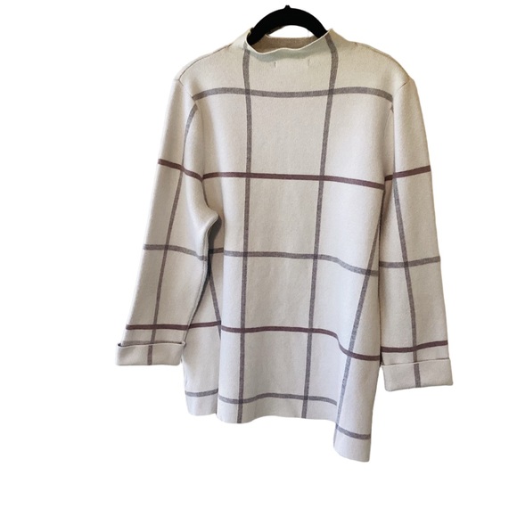 Tahari Cream and Gray Windowpane Plaid Sweater Size XL Cream Gray. Mock Neckline - Picture 2 of 8